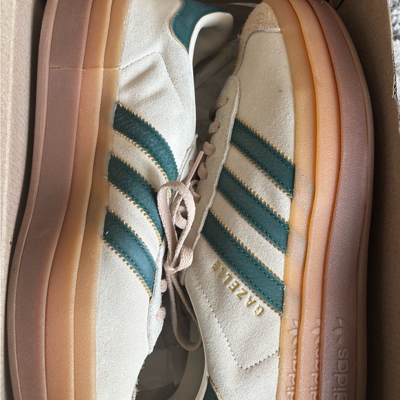 adidas Shoes - adidas Gazelle Platform Sneakers in Cream and Green with Gum Sole